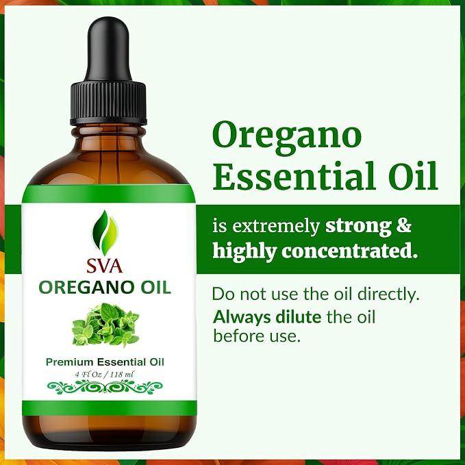 SVA Oregano Essential Oil 4 Fl Oz – for Diffuser, Skin & Hair Care – Ideal for Massage & DIY Blends – with Dropper