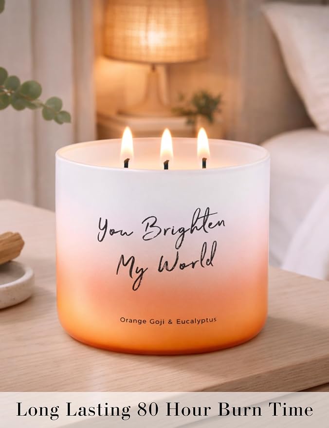 Orange Goji Eucalyptus Scented Soy Candle | Large 3-Wick Candle for Home, 15.8 oz | Citrus & Eucalyptus Aromatherapy Candle | Birthday & Thank You Gifts for Women | Candles for Women & Men