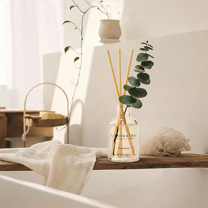 COCORRÍNA Eucalyptus Reed Diffuser Set of 3 - Sandalwood Rose, Cherry Blossom, Gardenia Scents, 1.7 fl oz Each, Total 5.1 oz, Scented Oil Diffusers for Home & Office