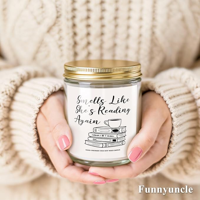 Funnyuncle Book Lover Gifts, Bookish Candle for Women, Teacher, Readers, Bookworm, Librarian, Dark Romance Decor 9oz Lavender Scented Soy Wax Candle Gifts for Mother's Day Birthday Christmas