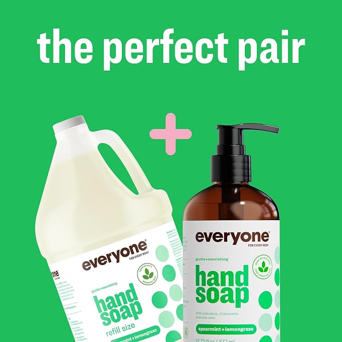 Everyone Liquid Hand Soap,12.75 Ounce,Spearmint and Lemongrass,Plant-Based Cleanser with Pure Essential Oils,(Pack of 6)