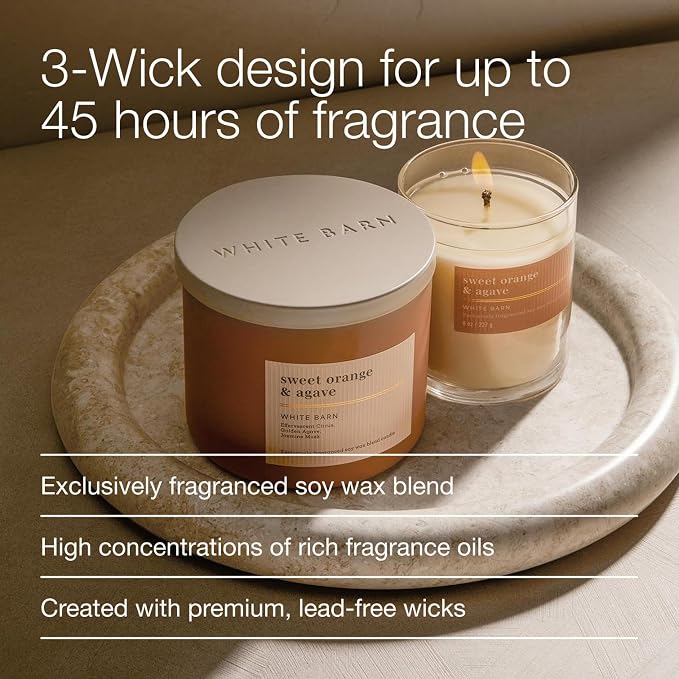 Bath & Body Works 3-Wick Candle, Sweet Orange & Agave Citrus Candle, Strong Throw, Long-Lasting Burn Up to 45 Hours, Exclusively Fragranced Soy Wax Blend, 14.5 oz - 2 Pack