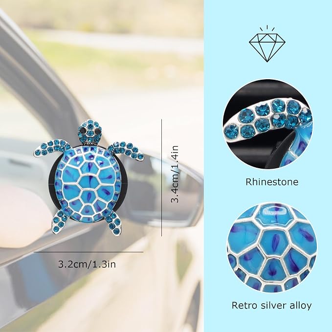 ORIESSE Sea Turtles Car Decor,Cute Blue Silver Beach Themed Air Freshener Vent Clips,2pcs Glamorous Turtle Coastal Car Accessories Interior Decoration for Women,Refillable Diffuser