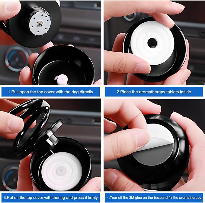 Solar Rotating Car Air Freshener, Solar Energy Refillable Car Dashboard Aromatherapy Ornament, Double Ring Fragrance Diffuser Decorative Accessories for Vehicle Home Office (Black)