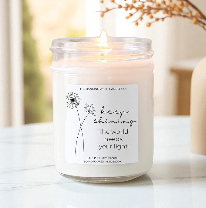 – Keep Shining Candle – Golden Hour Scented Soy Wax – Encouragement, Uplifting Quote, Inspirational Décor Gift – 8 oz, Hand-Poured – Made in the USA (Keep Shining)