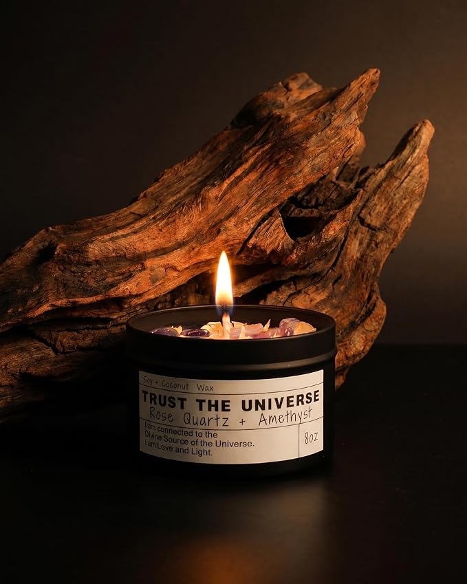 Trust the Universe Candle - Anxiety Relief, Self Care Gift, Meditation, Spiritual Gift, Crystal Candle, Opium Scent (8oz)