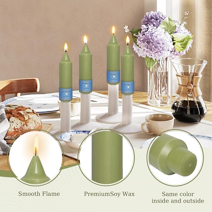 Smokeless Candlesticks Short Taper Candle,Unscented 5 Inches Grass Green Candle Sticks Dripless Tapered Candles for Home Décor Weddings Seasons Gifts(4pcs-Grass Green)