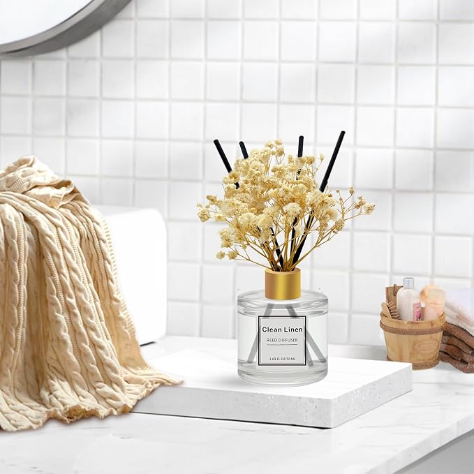 Reed Diffuser Set of 3 Pack,Scented Oil Diffuser with 4 Sticks,Reed Diffusers for Home,Living Room,Bathroom Air Freshener Diffuser,50ml x 3 (Clean Linen/Vanilla/Citrus)