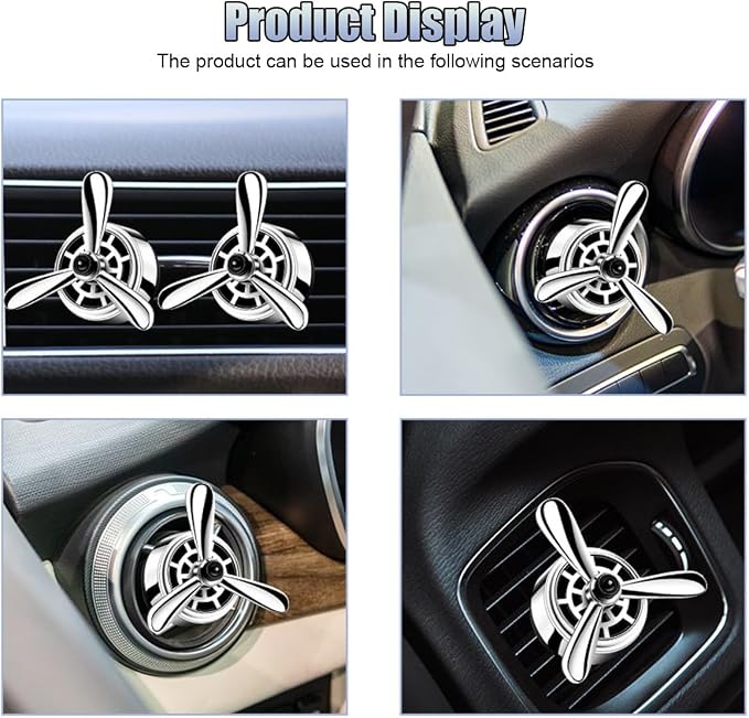 Car Air Condition Outlet Clip, Stylish Propeller Dashboard Air Vent Trim Clips, Air-Driven Diffuser, Creative Automotive Interior Decoration Accessories for Women Men (Silver, 2PCS)