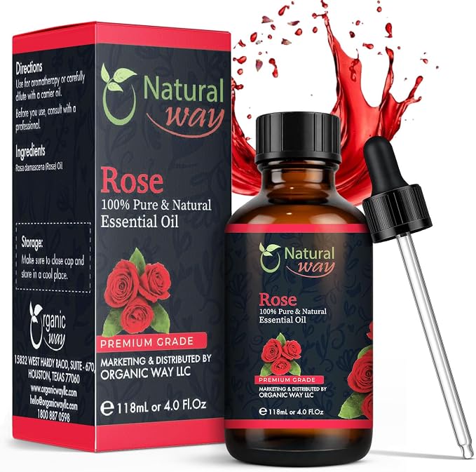 Rose Essential Oil | Pure Aromatherapy Oil for Diffusers, Hair Growth, Skin, Scalp Care, Massage | Refreshing Hair Oil for Women & Men | Natural Essential Oil for Diffuser | 4 Fl Oz (120 mL)