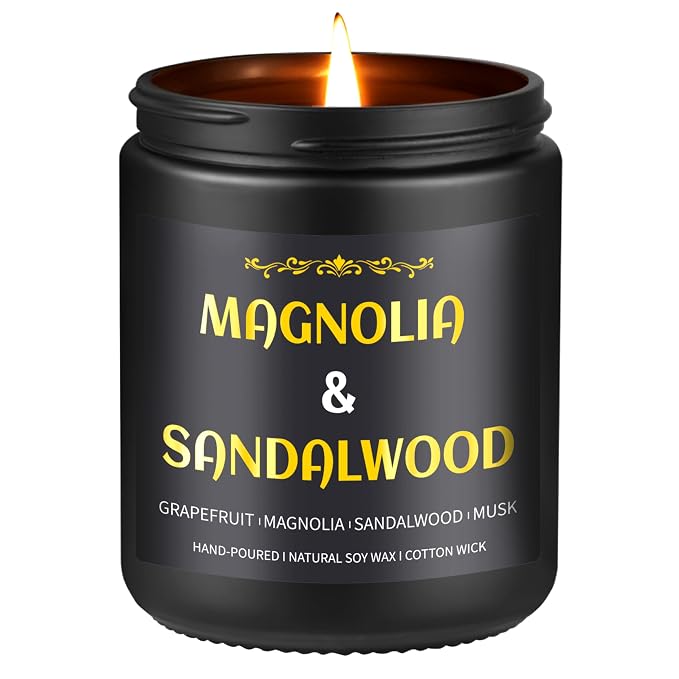 Sandalwood Candle, 7 oz Scented Candle for Men, Soy Candles for Home Scented, Masculine Jar Candle for Him, 50 Hours Burning Time Mens Candle Gift for Boyfriend, Father, Birthday Present Giving