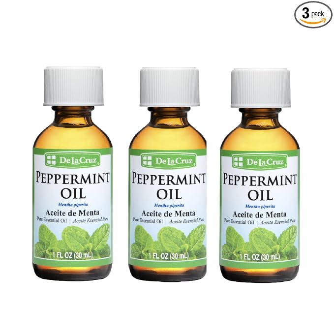 De La Cruz Peppermint Essential Oil - 100% Peppermint Oil for Aromatherapy - Steam Distilled - 1 Fl OZ (3 Bottles)