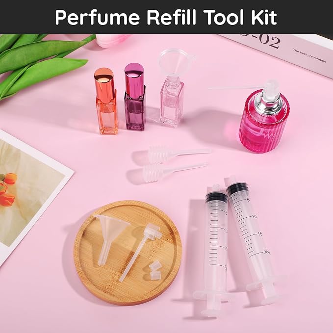 Segbeauty 20ml Perfume Refill Tool Kit, 8pcs Plastic Clear Perfume Dispenser Transfer Tool Set, 0.68oz Large Perfume Funnel Cosmetic Dispenser Pump Transfer Tool for Travel Refillable Perfume Atomizer