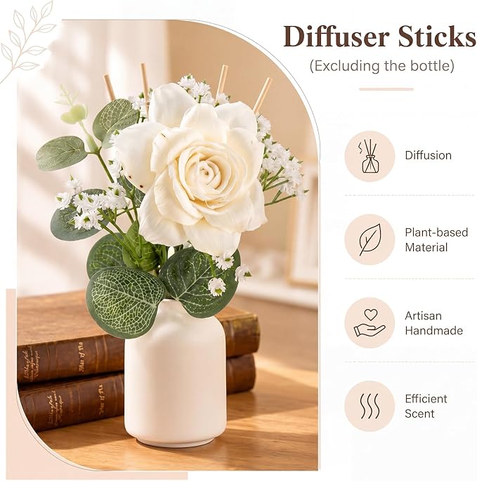 XunYee 33 Pcs Reed Diffuser Set Include Flowers and Sticks，Sola Flowers with Eucalyptus and Gypsophila Oil Diffuser Sticks Aromatherapy for Home Decor Bathroom Decor (Rose, Lotus, Chrysanthemum)