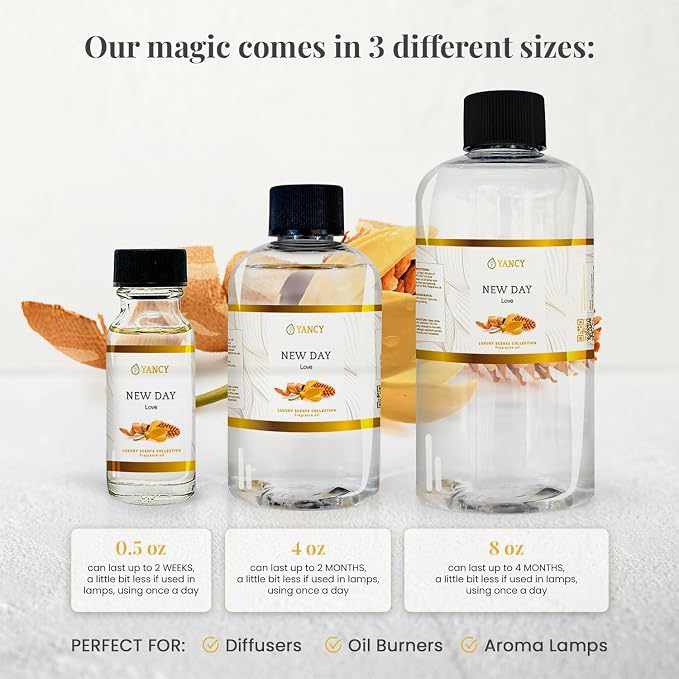 YANCY New Day Luxury Collection Fragrance Oil (4 oz), Uplifting Citrus and Floral Scent, Ideal for Diffusers, Oil Burners & Aroma Lamps, Refreshing Fragrance Oil for Morning Energy Boost
