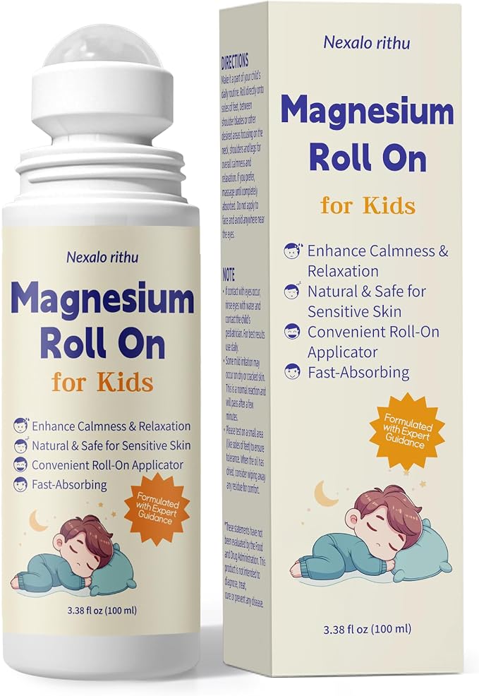 Magnesium Roll-On for Kids with Dead Sea Magnesium Chloride, Calming Routine & Muscle Comfort Support, Fast-Absorbing Non-Greasy, with Chamomile & Aloe, 3.38 fl oz