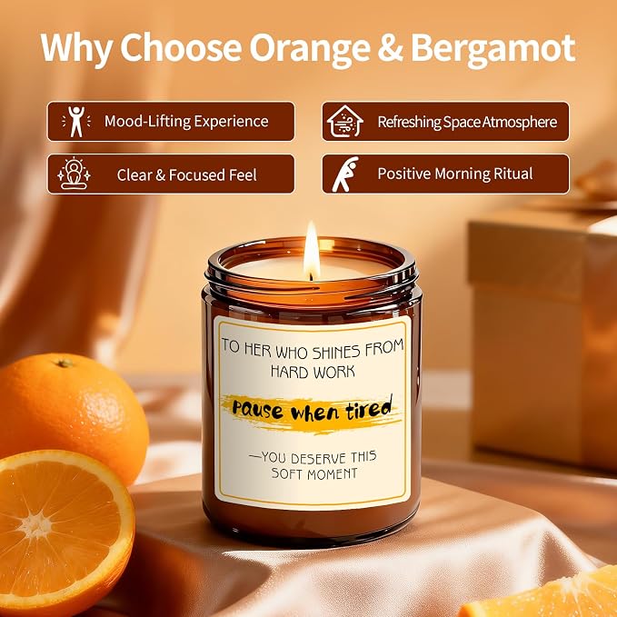 Relaxing Candle Gift for Women Men - Orange Candle for Home Scented, Relaxing Gifts for Anxiety Relief - Mothers Day, Calm Down, Birthday Aromatherapy Candles for Women Friend Coworker Mom
