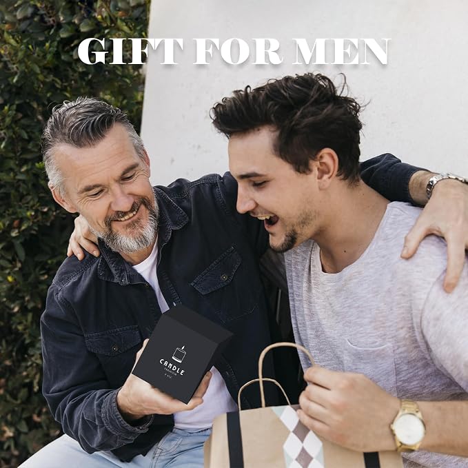 Scented Candle for Men - Man Cave Gifts Coffee Leather Woody Scent | 50Hr Burn Soy Wax Candle in Metal Tin (9oz) - Masculine Home Decor, Birthday Gift for Him