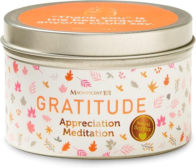 MAGNIFICENT 101 Gratitude Candle - 6 Oz Red Soy Wax - 35 Hour Burn Time & Paraffin Free - Sage Aromatherapy & Energy Cleansing - Meditation & Manifestation Candle