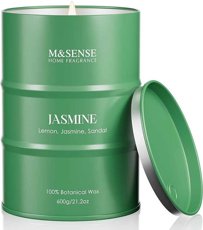 M&SENSE Jasmine Scented Candles Large, Natural Soy Candles 21.2oz 120 Hour Slow Burning,Aromatherapy Candle for Stress Relief Meditation Relaxing