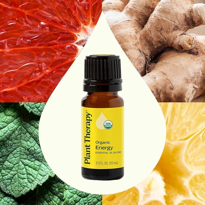 Organic Energy Essential Oil Blend 10 mL (1/3 oz) 100% Pure, Undiluted, USDA Certified Organic, Stimulating Aromatherapy for the Body and Mind