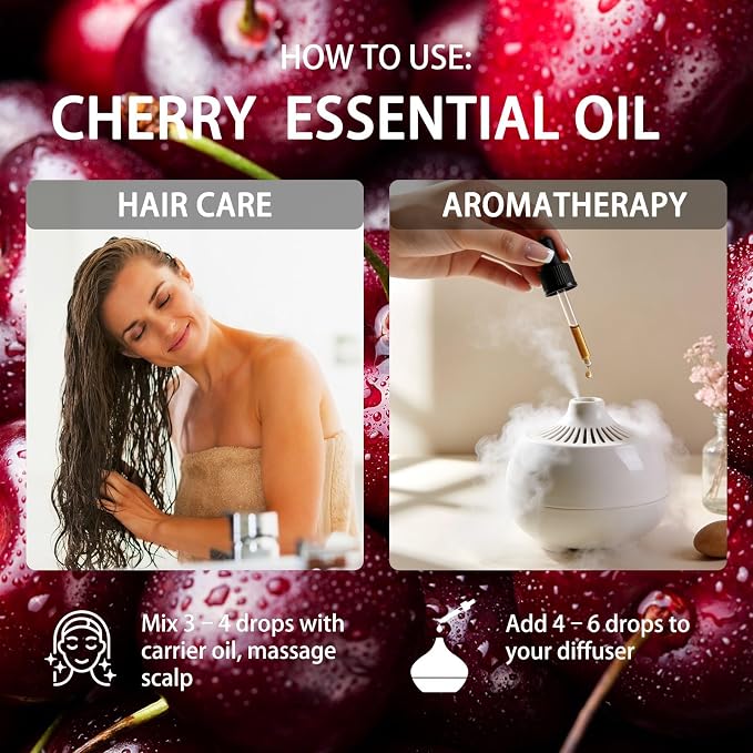 Cherry Essential Oil - Cherry Fragrance Oil for Diffuser, Massage, Humidifier, DIY Candle, Soap Making, Home, Bath, Yoga - 16 fl oz (480ml) - ZODION Cherry Essential Oils