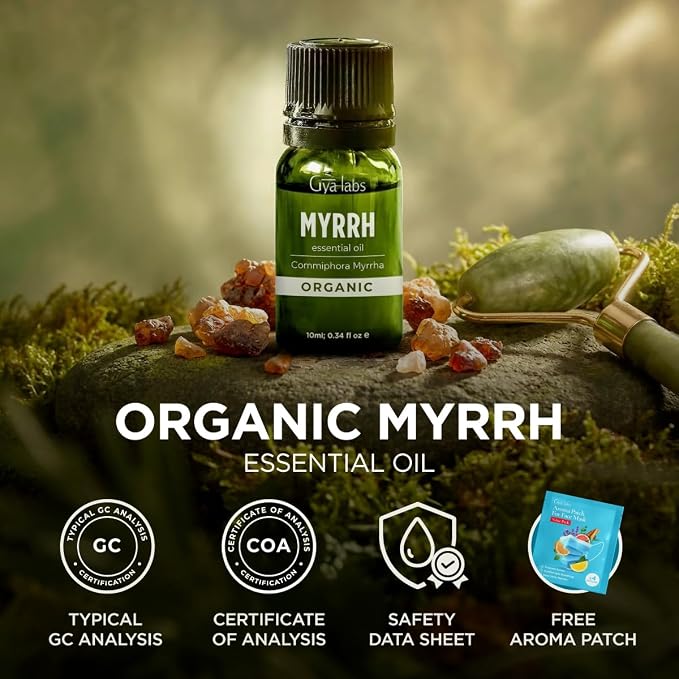 Gya Labs Organic Myrrh Essential Oil - 0.34 Fl Oz - for Skin, Hair, Diffuser, Aromatherapy, DIY Candle Making Scents