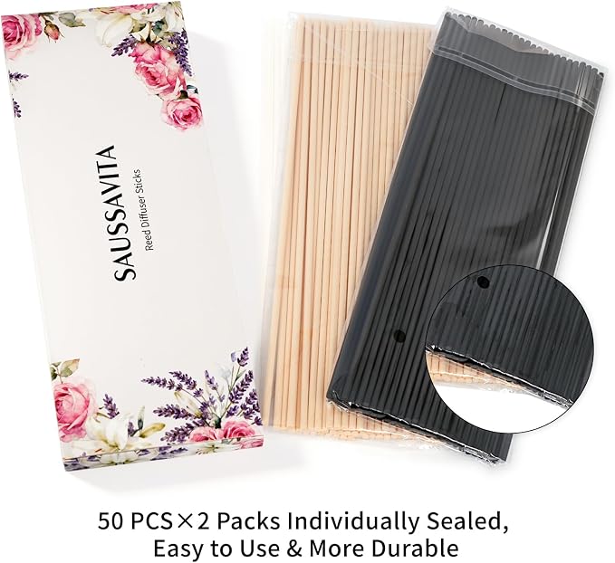 11 inch Diffuser Sticks 100 Pack, Diffuser Reeds Sticks Refill for Home and Bathroom, Diffuser Reeds Sticks for Scented Diffuser Nude&Black