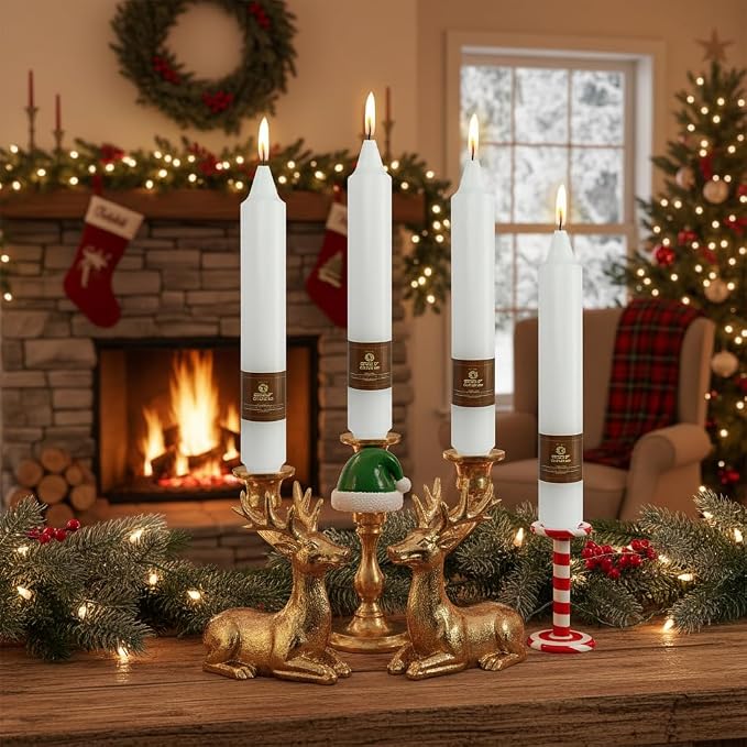 White Taper Candles 9 inch - 4 Pack Fat Candle Taper Candles Smokeless Unscented Tall Candlesticks - Perfect for Wedding Holiday Evening Wedding Bohemian Seaside Theme Home Decor