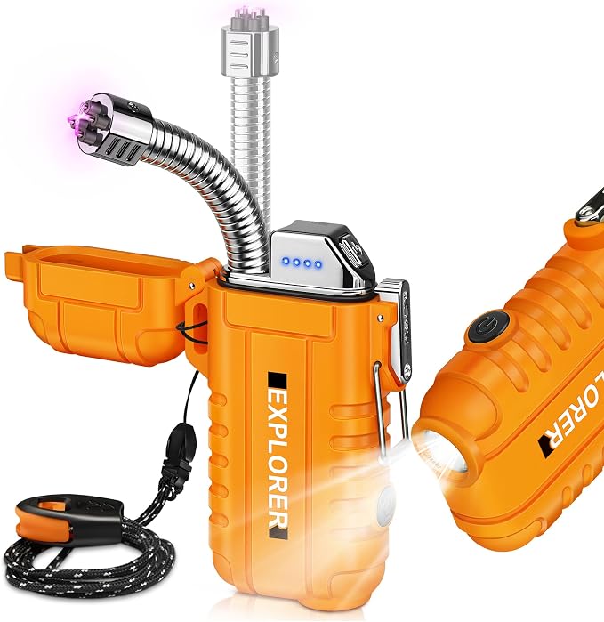 Lafagiet Electric Lighter USB C, Powerful Dual Arc Plasma Flame, with Flashlight, Wind & Waterproof Lighters for Candle, Camping, Grill, Emergency