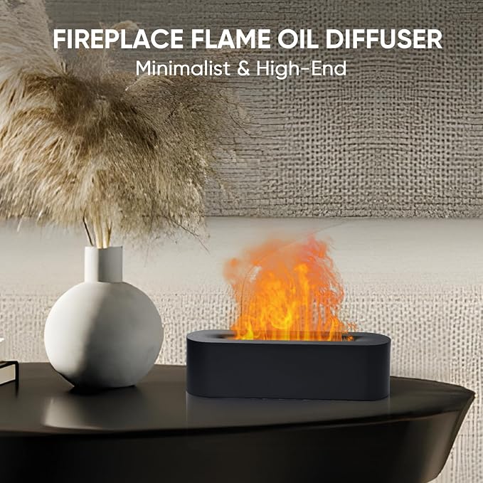 YALEDI Essential Oil Diffuser, Fireplace Flame Fire Oil Diffuser, 150ml Ultrasonic Cool Mist Aromatherapy Humidifier, Scent Aroma Diffuser with 7 Colors Light, Timer & Auto-Off for Home, Room (Black)
