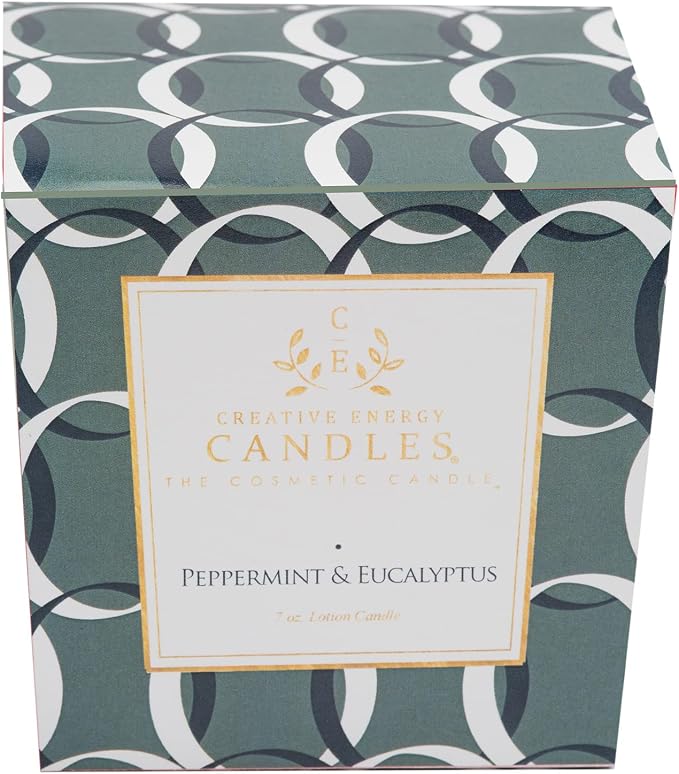 Lotion Candle - Peppermint & Eucalyptus Scented Massage Candles for Self Care, 10 Oz. Soy Wax Candle with Essential Oil Blends, Coconut Oil, and Vitamin E, 55 Hour Burn Time