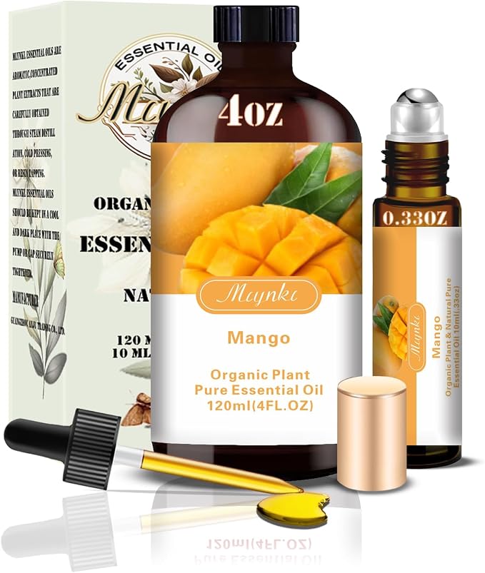 Mango Essential Oil, Mango Oil for Diffuser, Humidifier, DIY Candle, Soap, Sweet Tropical Scent, Home, Gift Ready,Mango Fragrance Oil - MLYNKL Essential Oils (4.33 fl oz / 130ml)