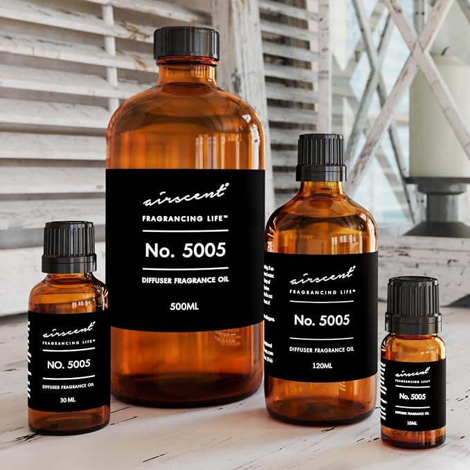 AirScent Diffuser Oil Inspired by TF's Oud Wood - No. 5005 Perfume Dupe - Fragrance Oil Blend for Ultrasonic and Waterless Diffusers and Crafting - 10 ml, 0.34 fl oz Glass Bottle with Dropper