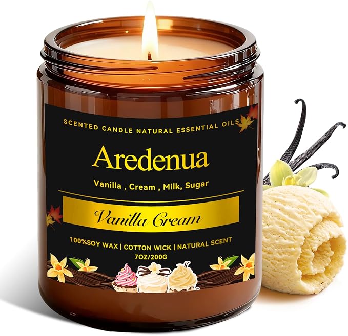 Vanilla Cream Odor Eliminating Candle, 7oz Long Lasting Soy Jar Candle, Natural Clean Burning Calming Aromatherapy Candle, Natural Odor Remover for Pet Smell, Smoke, Food, Bedroom Relaxation Gift