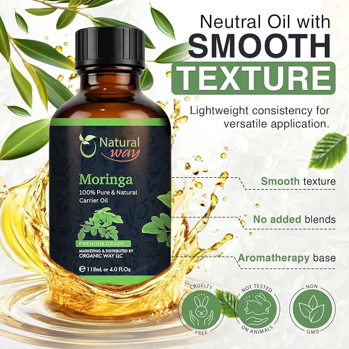 Moringa Carrier Oil for Face, Hair, Nails and Dry Skin | Natural Aroma Oil for Home Fragrance, DIY Beauty Blends & DIY Candle Making, Long Lasting Scent for Office, Bedroom Scent 4 Fl Oz (120 mL)