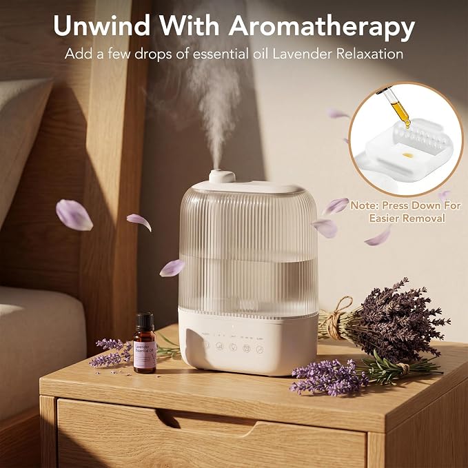 Electactic 2.8L Top Fill Humidifier, Essential Oil Diffuser & Cool Mist Humidifiers, Smart Humidity Control, Quiet Ultrasonic, 360° Nozzle, 7-Color Light for Bedroom, Home Office
