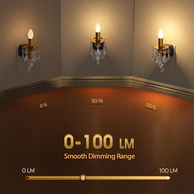 Chandelier Night Lights Plug into Wall, LED Warm Night Light with Dusk to Dawn Sensor, 0-100LM Dimmable, Decorative Gold Candle-Style Nightlight for Bedroom, Bathroom, Hallway, Stairway, 2 Pack