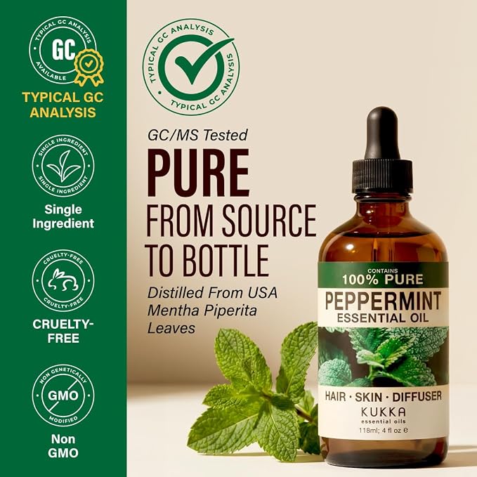 100% Pure Peppermint Oil - 4 Fl Oz Peppermint Essential Oil for Hair, Skin, Diffuser, Aromatherapy & DIY Soap Making Scent