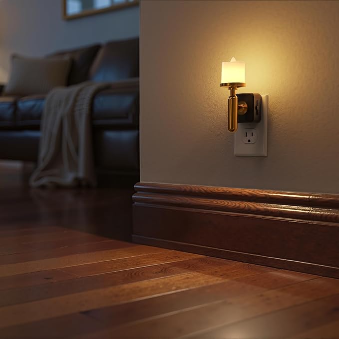 Briignite Flameless Candle Night Light, Night Lights Plug into Wall, LED Candle Night Light with Light Sensor, 0-100LM Dimmable Nightlight Plug in, 3000K Soft White Nightlight for Bathroom Hallway