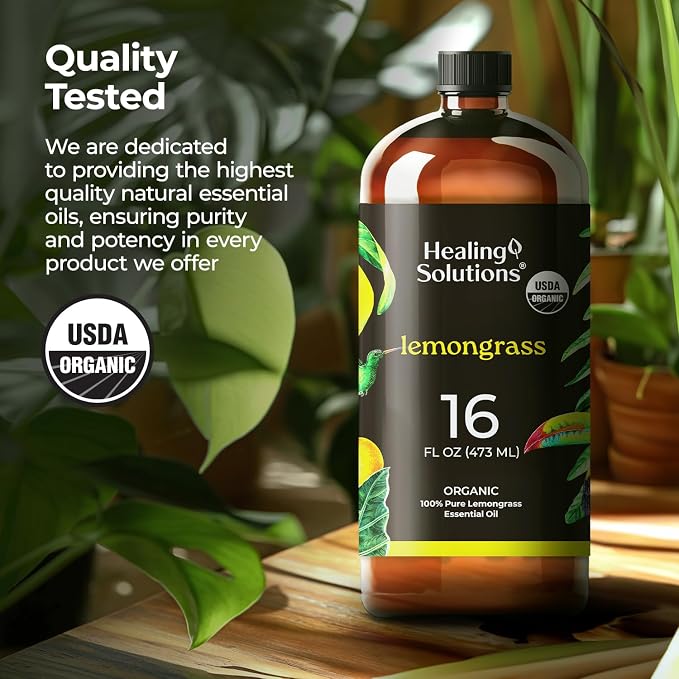 Healing Solutions Organic Lemon Essential Oil Bulk, 16 oz - Diffuser Oil, for Candle Making, for Household Cleaning - Large Bottle