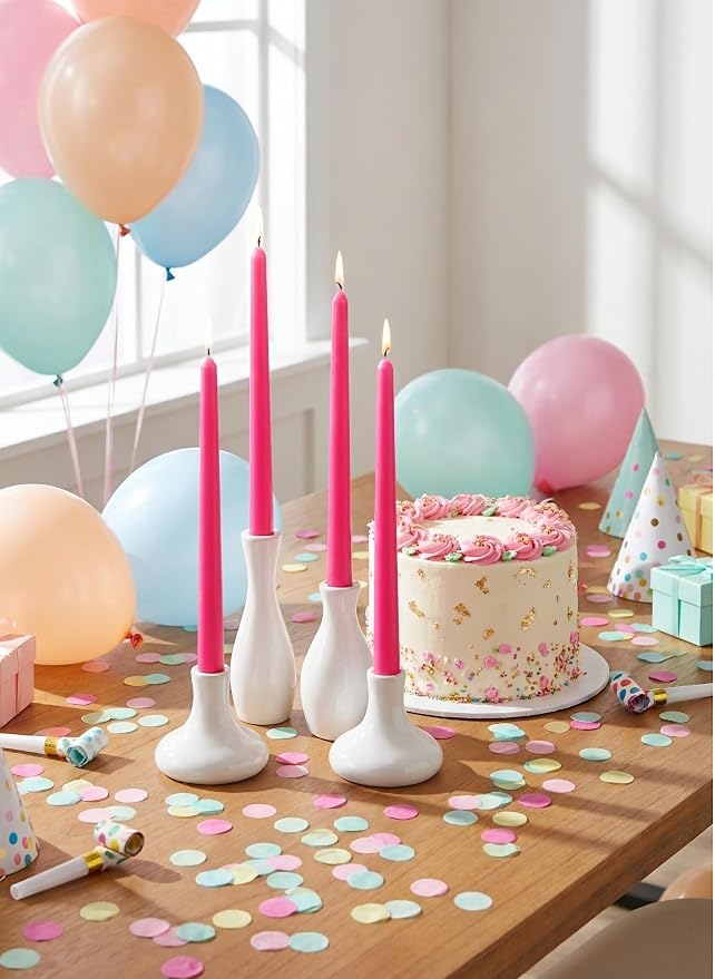6 PK 10" Classic Taper Candles, Hot Pink, 7-8 Hours Long Burning, Unscented Tall Candlesticks