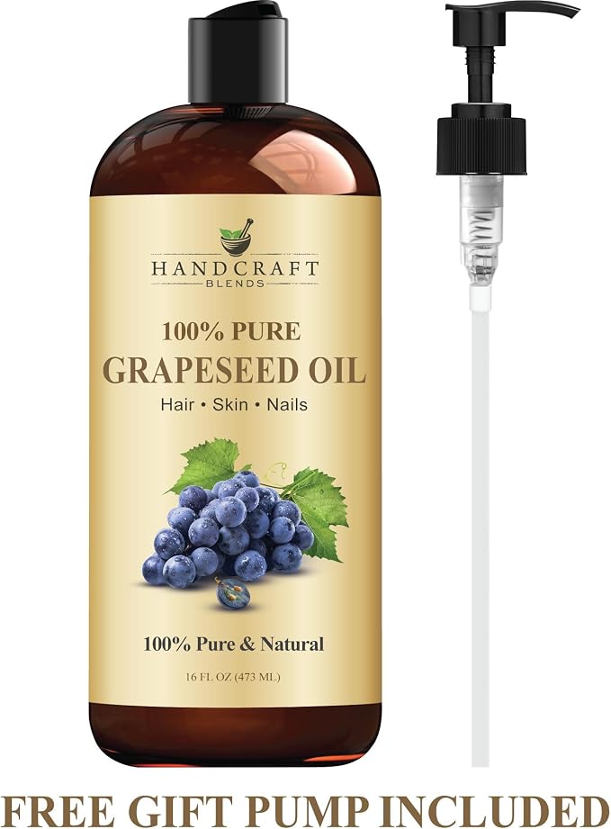 Handcraft Blends Grapeseed Oil | 100% Pure and Natural | Bath & Body Oil | Premium Grade Carrier Oil | Skin | Hair | Body | Massage | Cold-Pressed | Hexane-Free | 16 Fl Oz