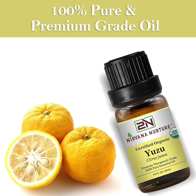 Yuzu Essential Oil, USDA Certified Organic, 100% Pure Undiluted, Aromatherapy Oil for Diffuser, Hair & Skin Care