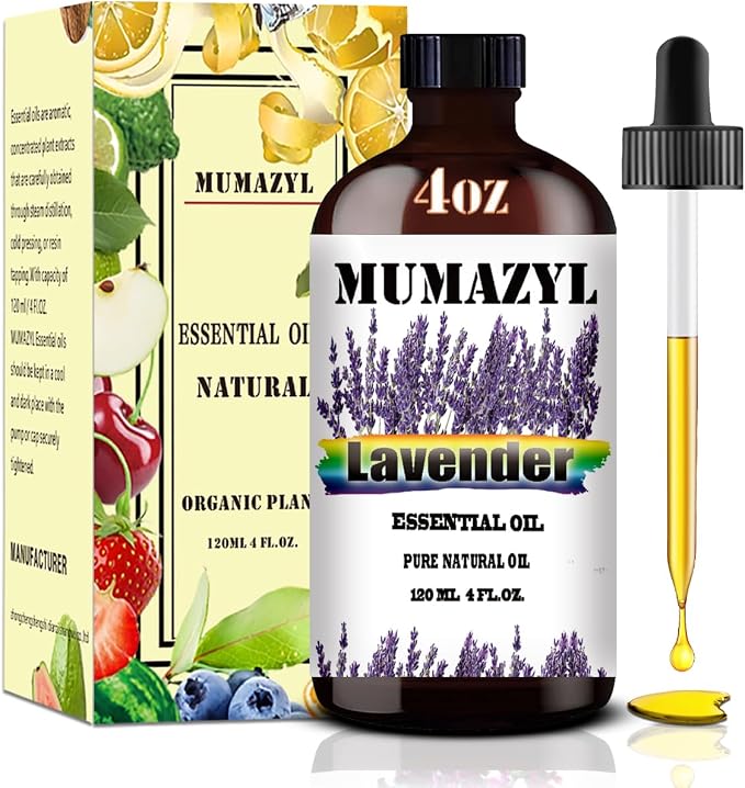 Lavender Essential Oil, Lavender Oil 4 Fl Oz 120ML for Diffuser Humidifier Yoga Cleaning DIY Candle Soap Making MUMAZYL Essential Oils