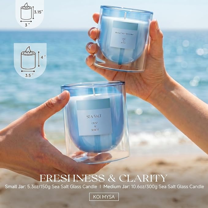 Aromatherapy Candle Gifts for Women Men Friends, Ocean Scented Blue Jar Soy Wax Non-Toxic Candles for Home, Living Room, Bedroom, Relaxation,10.5oz/50H, Medium Jar