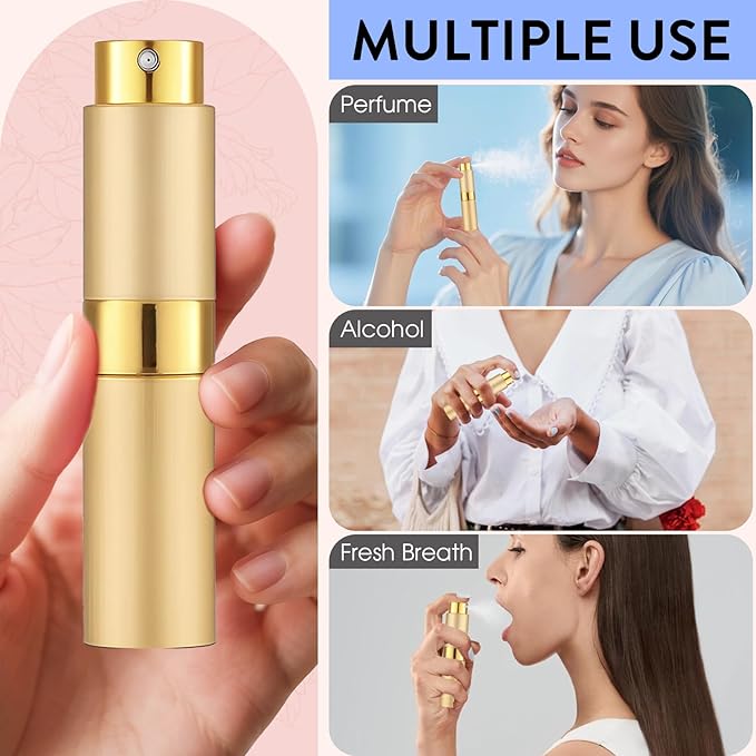 6 Pack 8ML Portable Atomizer Perfume Cologne Travel Spray Bottle for Refill Empty Cologne Dispenser Mini Sprayer for Adults Twist Tpye