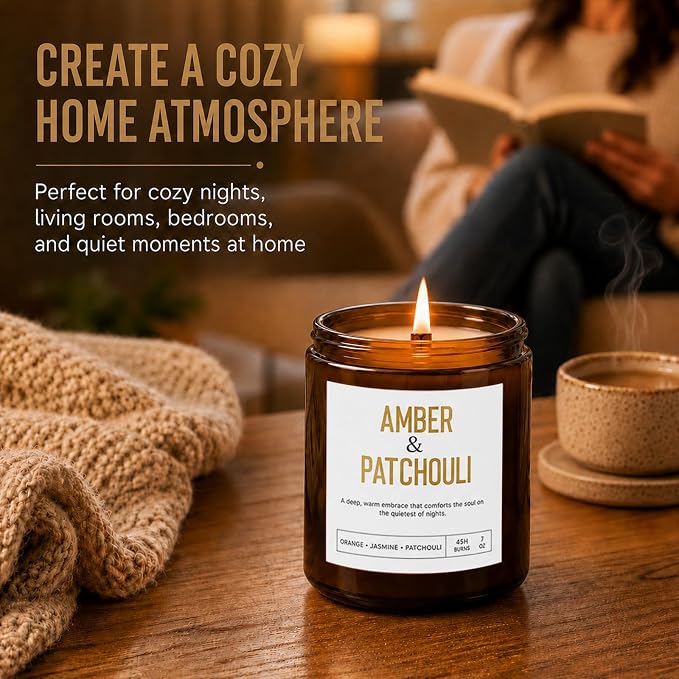 Wood Wick Candles Gift Set, 4 Pack 28 oz Scented Soy Candles, Crackling Wooden Wicks, Amber Glass Jars for Home, Birthday and Housewarming Gifts for Women and Men