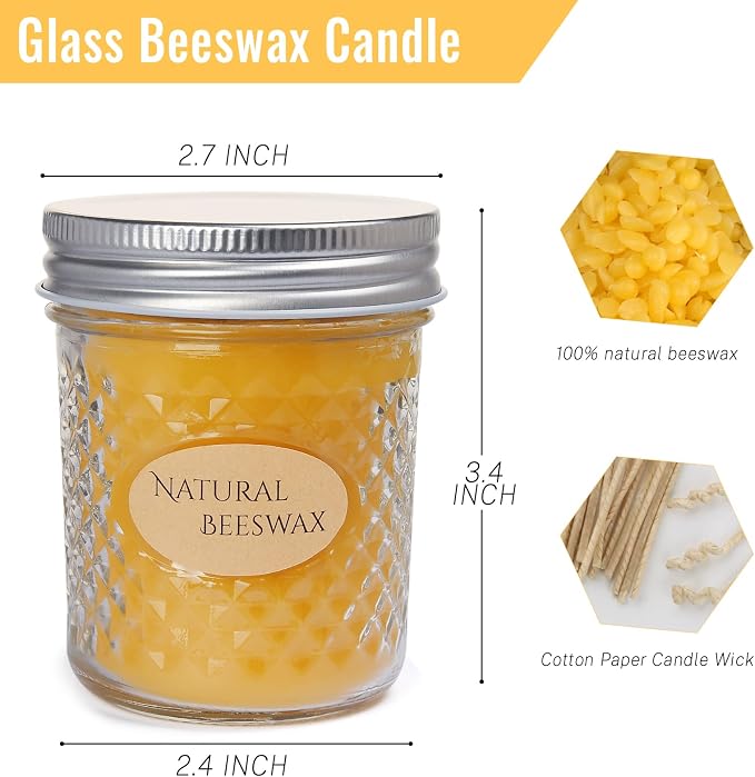 DEYBBY 2 Pack 5oz Beeswax Jar Candles Set - Beeswax Candles Gift - Handpour Bees Wax Candles for Home Decor Bath Relaxation Housewarming Gift with Natural Scent, Each 26 Hrs Burn