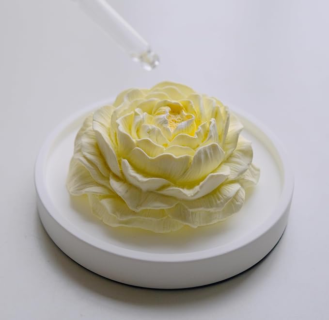 Essential Oil Passive Flower Diffuser -Non-Electric Peony Flower Porcelain Aromatherapy Diffusers for Small Mini Room, Desk Decorative, Bathroom (Yellow, Peony)